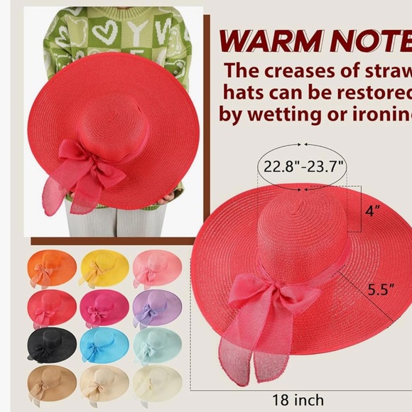 Women's Wide Brim Straw Hats Floppy Sun Hat - Picture 3 of 7